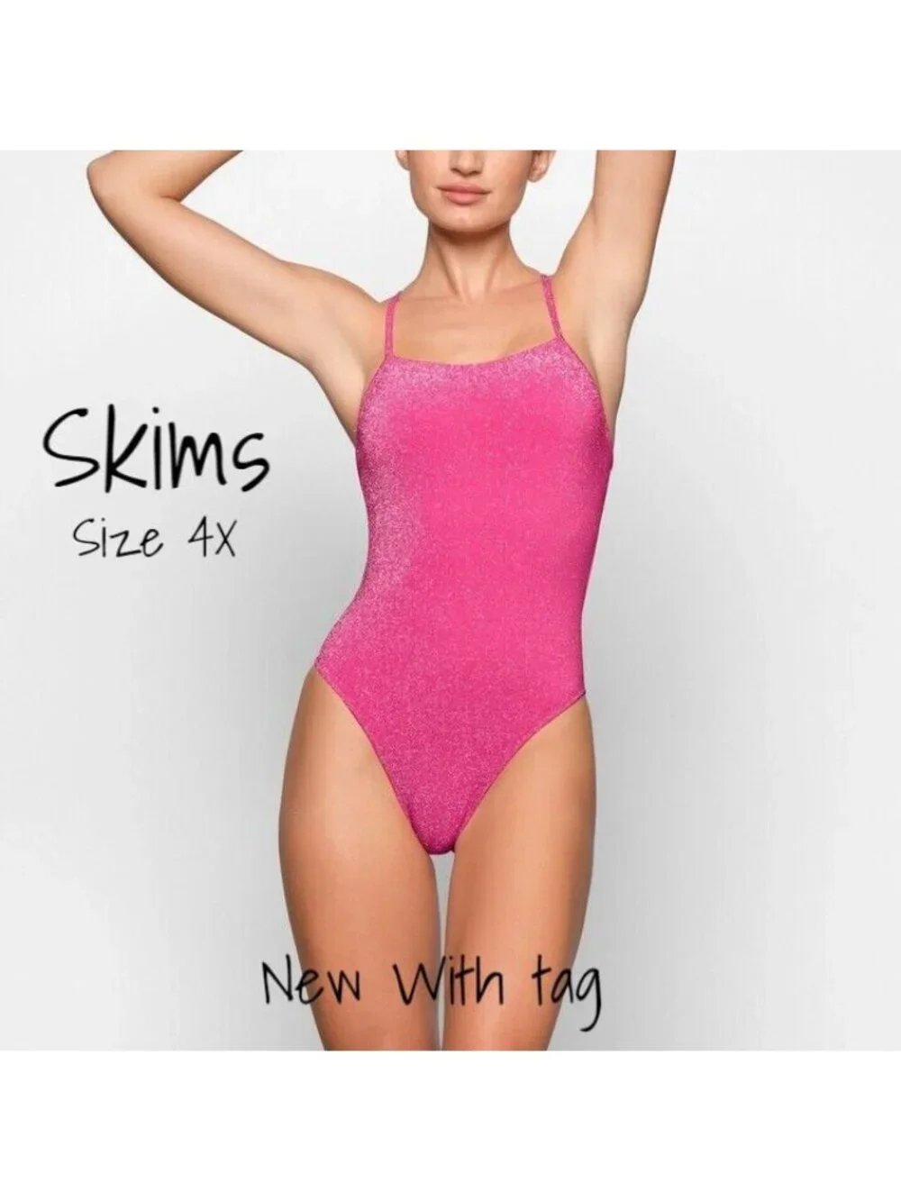 SKIMS Magenta Pink Glitter One Piece Swimsuit for Women Plus Size 4X New